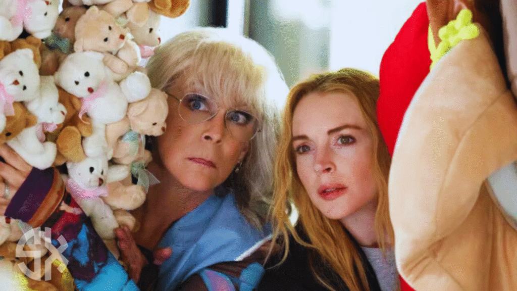 Freakier Friday review scene with Jamie Lee Curtis and Lindsay Lohan in body swap comedy moment